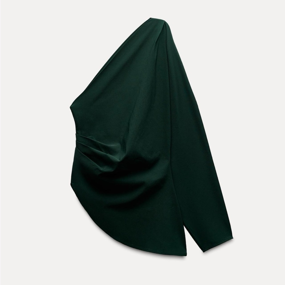 Zara Dark Green One-Shoulder Top size M